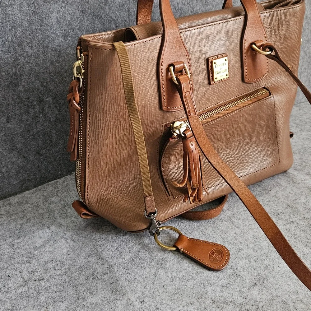 Dooney & Bourke Tan Leather Tassel Satchel Crossbody Bag Gold Hardware